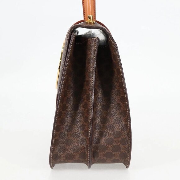 CELINE Circle Macadam Canvas Hand Bag PVC Leather 2way Brown Gold Auth 122270AV - Picture 5 of 15